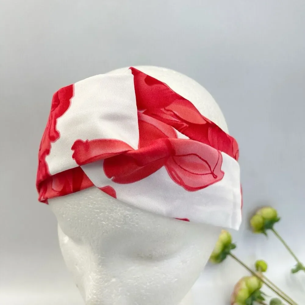 New Women Headband Hair Accessories Cross Red And White Floral